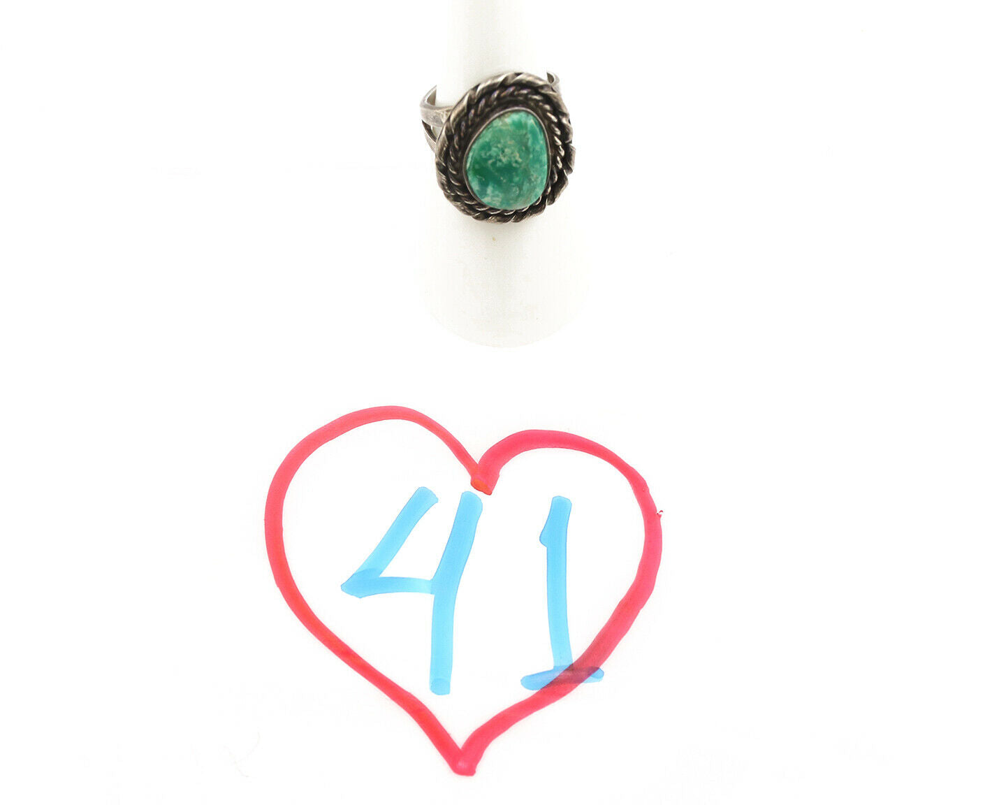 Navajo Ring .925 Silver Green Turquoise Native Artist C.1980's