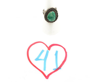 Navajo Ring .925 Silver Green Turquoise Native Artist C.1980's