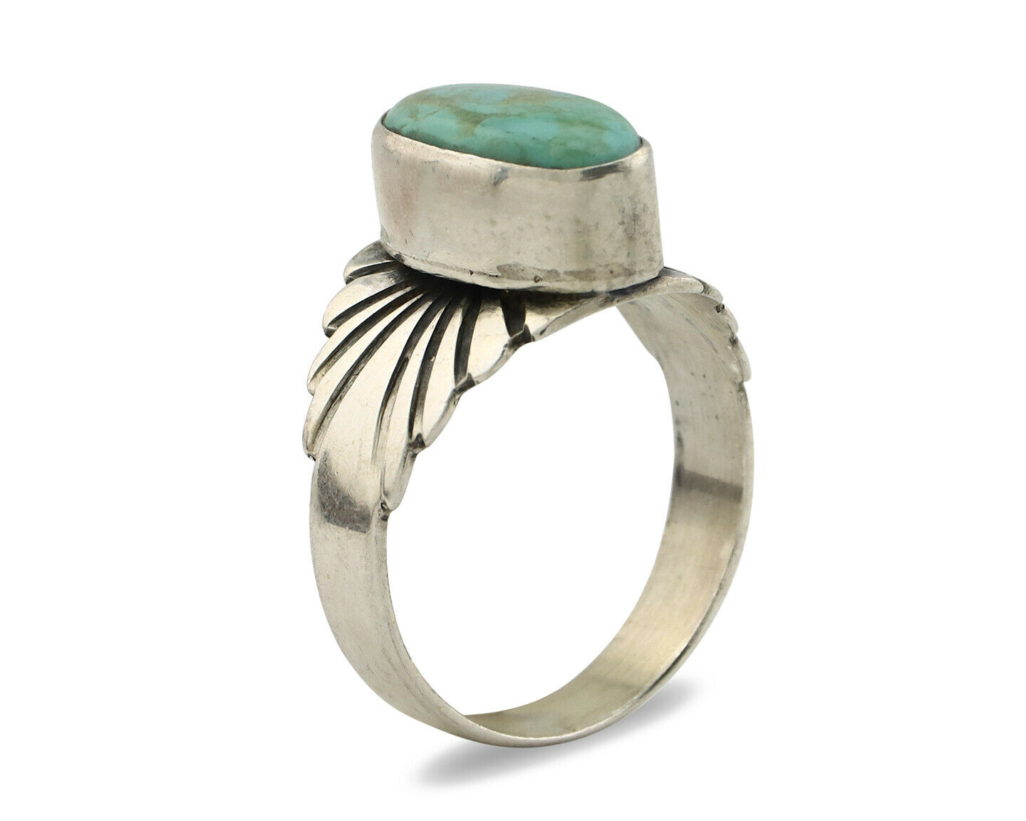 Navajo Ring .925 Silver Kingman Turquoise Artist Signed Apache C.80's