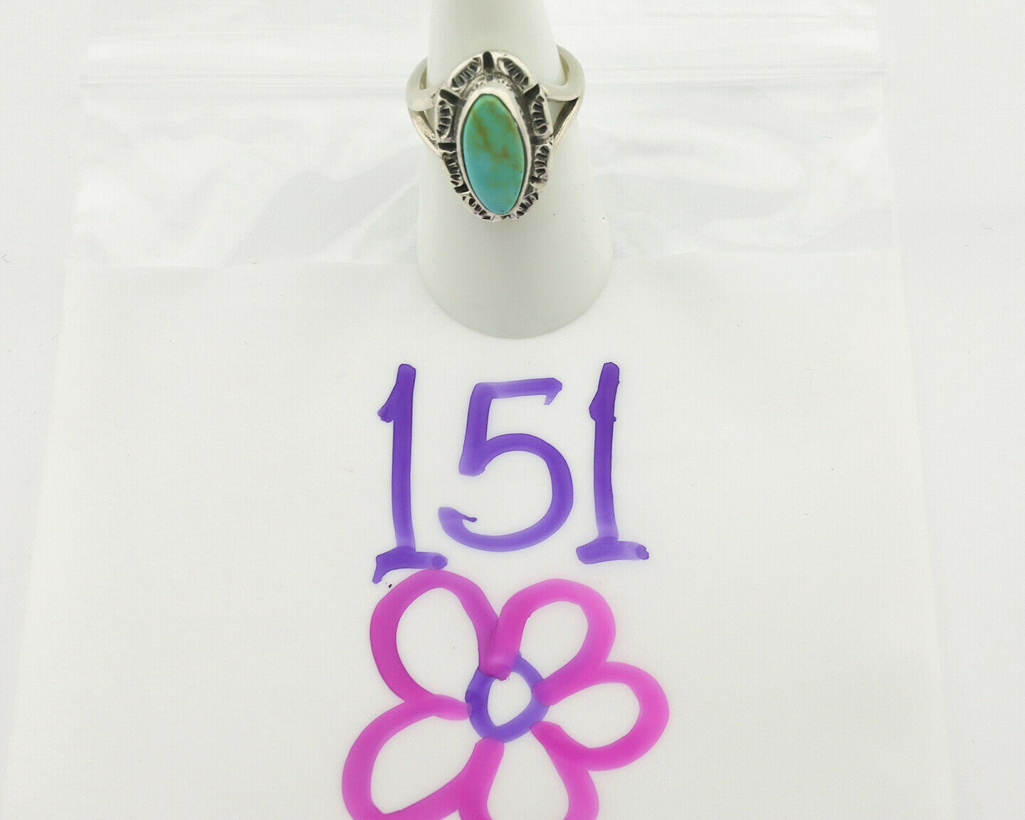 Navajo Ring .925 Silver Natural Mined Turquoise Artist Signed Gecko C.80's