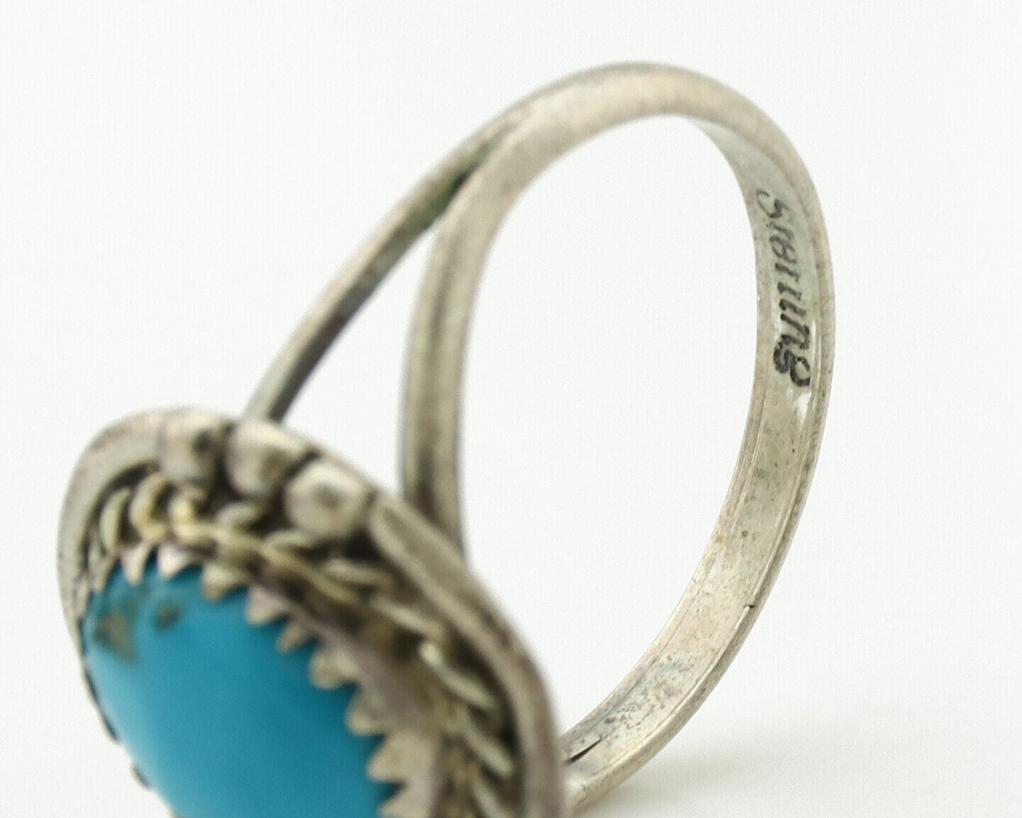 Navajo Ring .925 Silver Sleeping Beauty Turquoise Native Artist C.80's