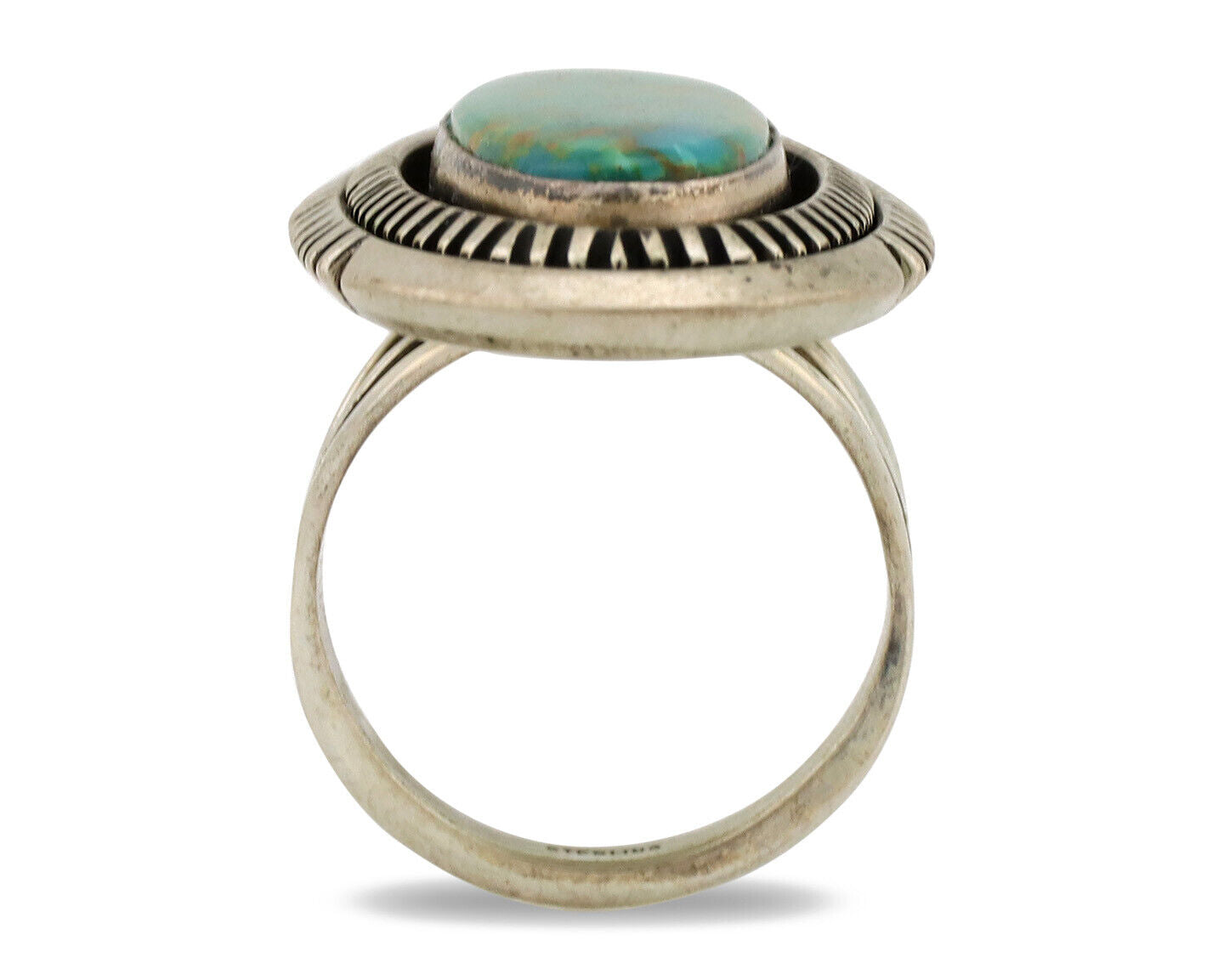 Navajo Ring .925 Silver Nevada Turquoise Native American Artist C.1980's