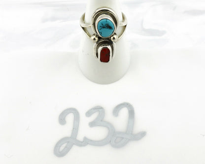Navajo Ring .925 Silver Red Coral & Blue Turquoise Native Artist C.80's