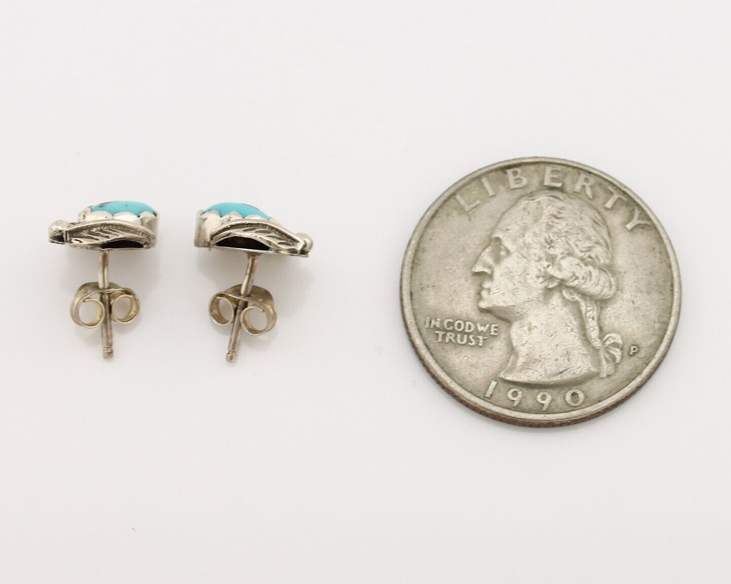 Navajo Earrings 925 Silver Natural Mined Turquoise Native American Artist C.80's