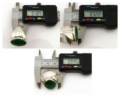 Navajo Ring .925 Silver Natural Green Malachite Artist Signed DL C.1980's