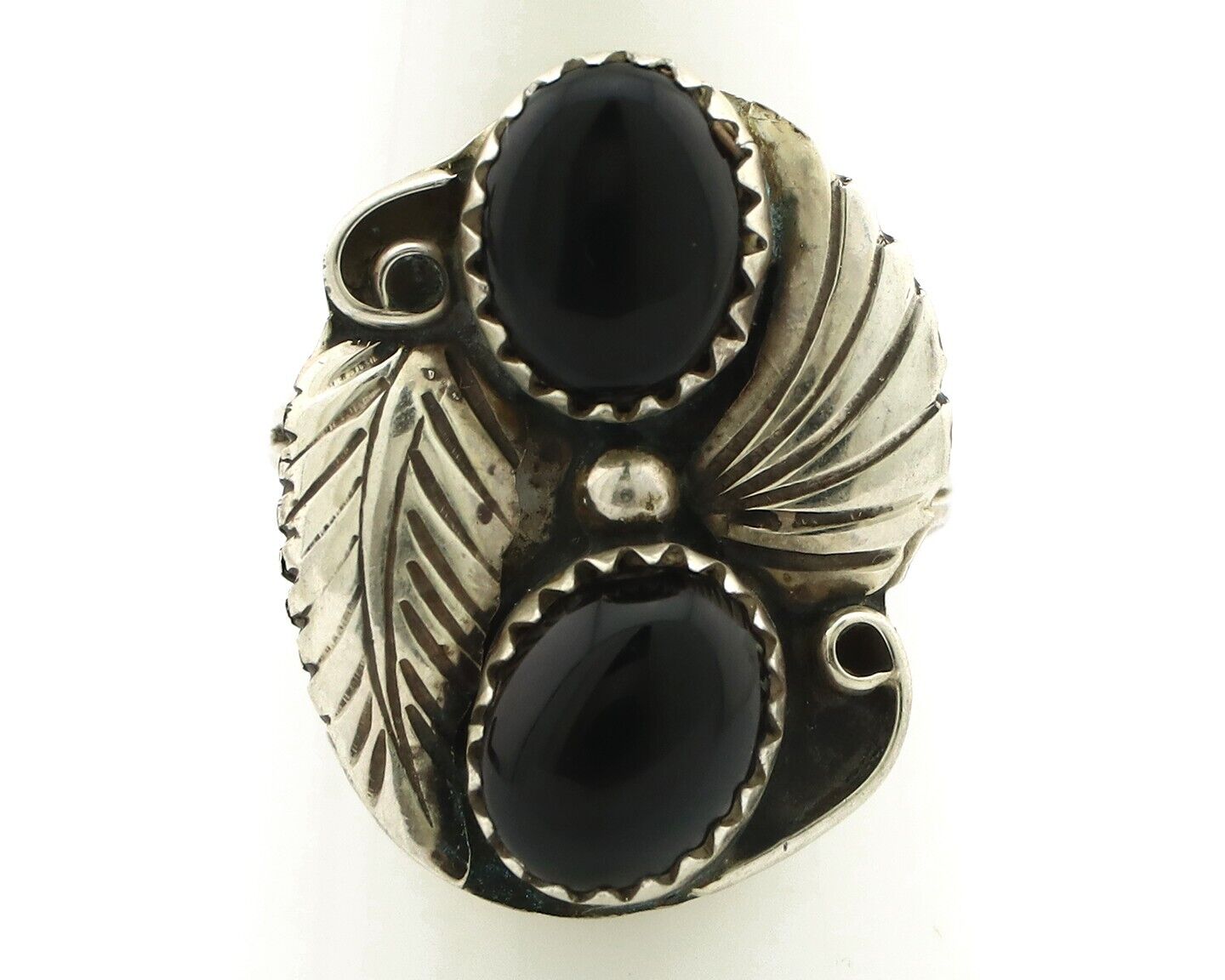 Navajo Ring 925 Silver Natural Mined Onyx Artist Signed T Thomas C.80's