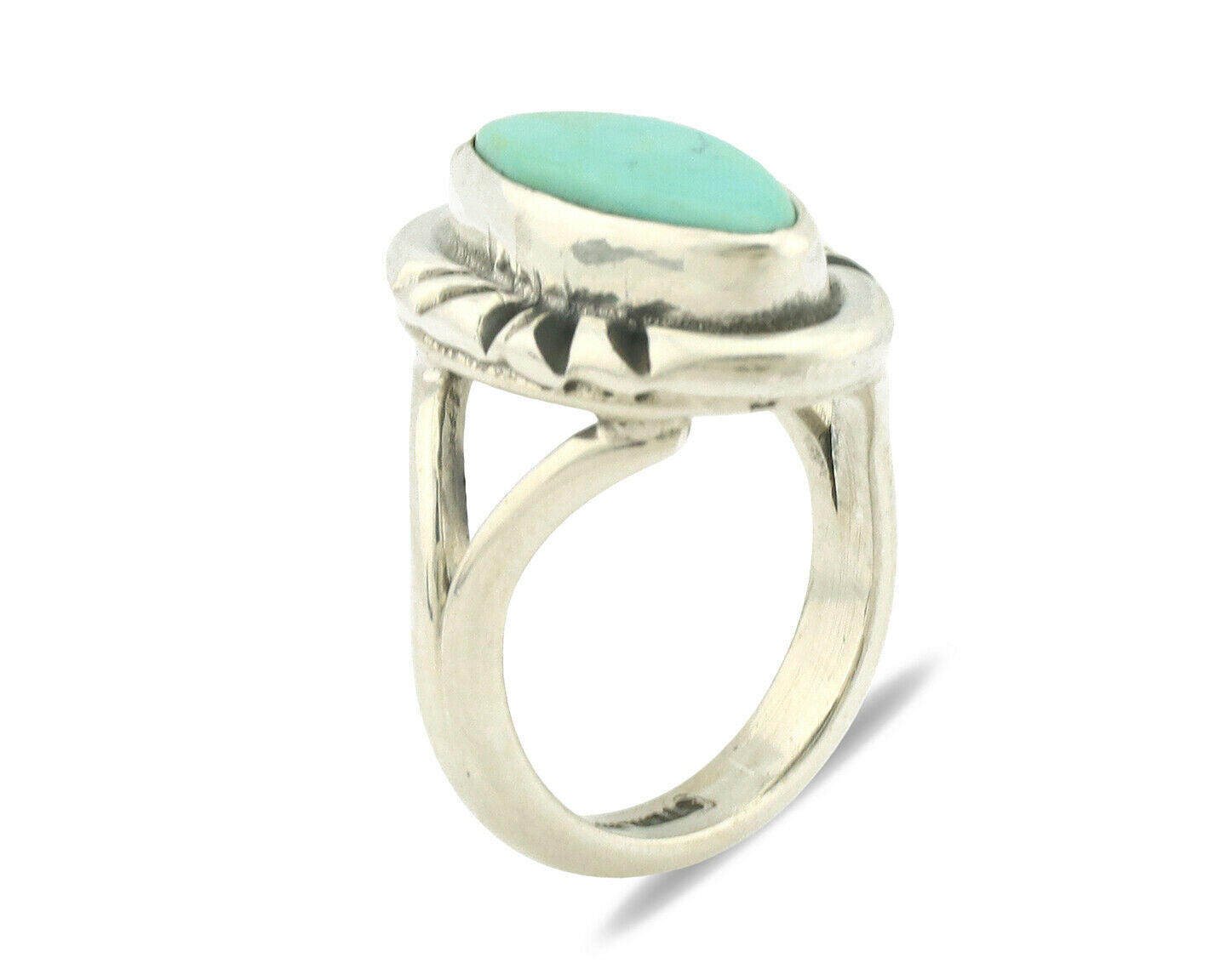 Navajo Ring .925 Silver Natural Mined Turquoise Artist Signed Gecko C.80's
