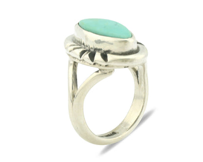 Navajo Ring .925 Silver Natural Mined Turquoise Artist Signed Gecko C.80's
