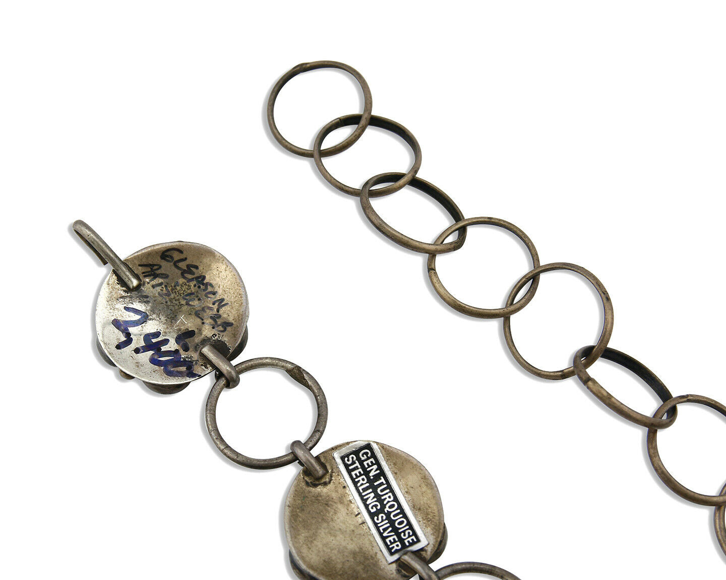 Navajo Concho Belt .925 Silver Rare Gleeson Turquoise Artist Native C. 80's