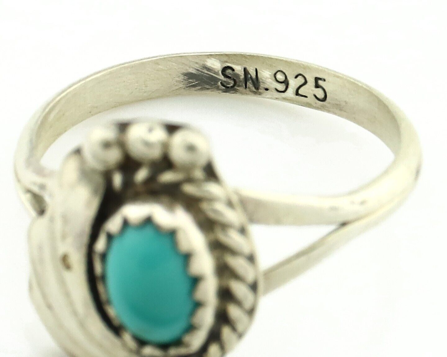 Navajo Ring .925 Silver Natural Blue Turquoise Artist Signed SN C.80's