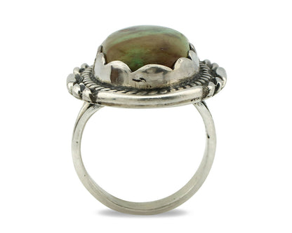 Navajo Ring .925 Silver Natural Uncolored Green Turquoise Signed Apache C.80's