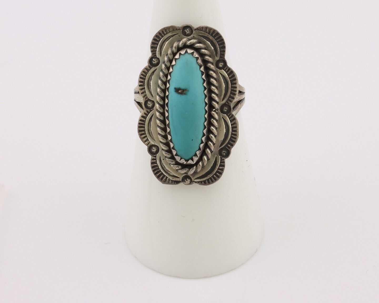 Navajo Ring .925 Silver Manassas Turquoise Native American Artist C.80's