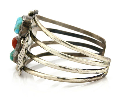 Navajo Bracelet .925 Silver Coral & Turquoise Artist Native American C.1975