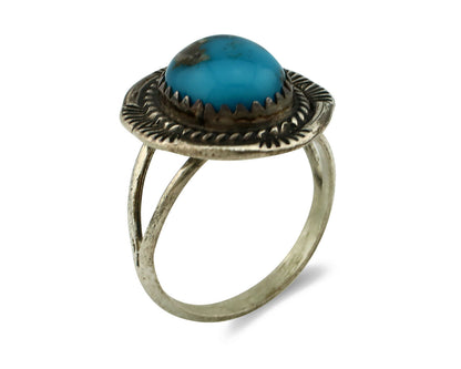 Navajo Ring .925 Silver Natural Blue Turquoise Native American Artist C.80's