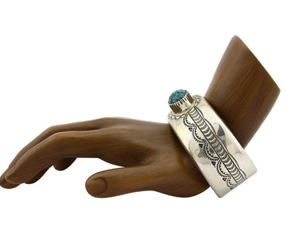 Navajo Bracelet .925 Silver Lone Mtn Turquoise Signed Peace Pipe C.80's