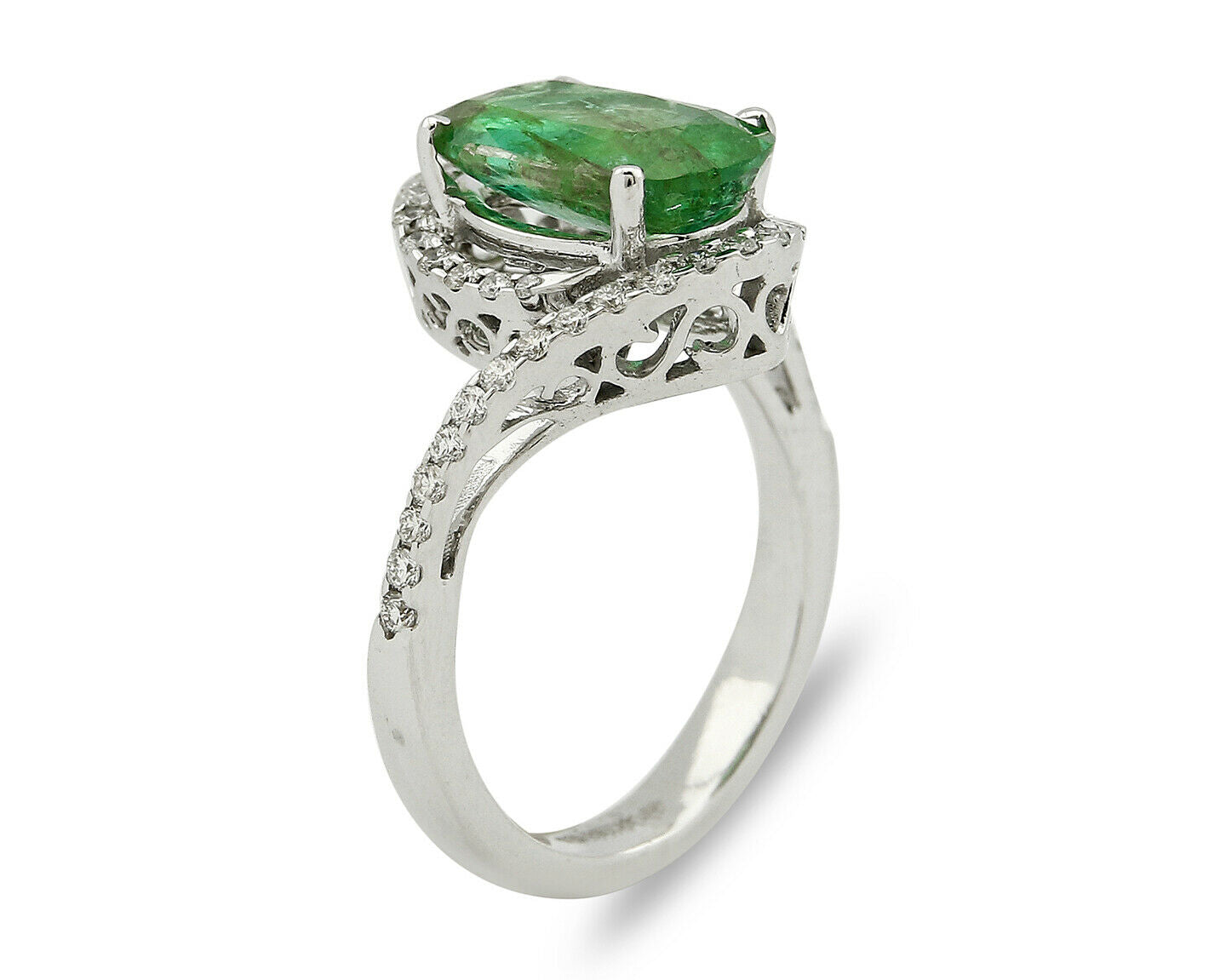 Women's Natural Mined Emerald & Diamond 3.31 tcw 14k SOLID White Gold Ring