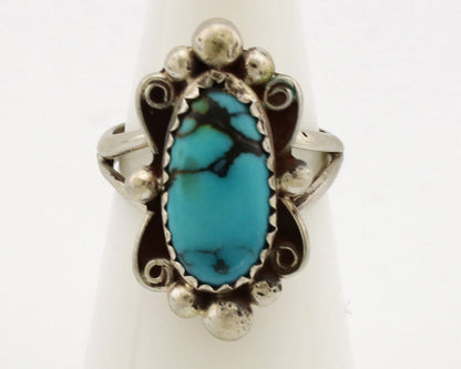 Navajo Ring .925 Silver Spiderweb Turquoise Native American Artist C.1980's