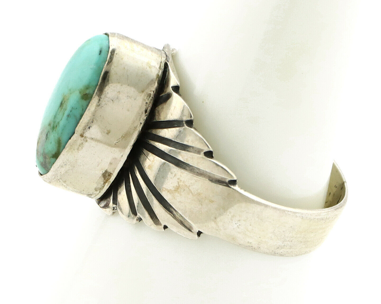 Navajo Ring .925 Silver Kingman Turquoise Artist Signed Apache C.80's