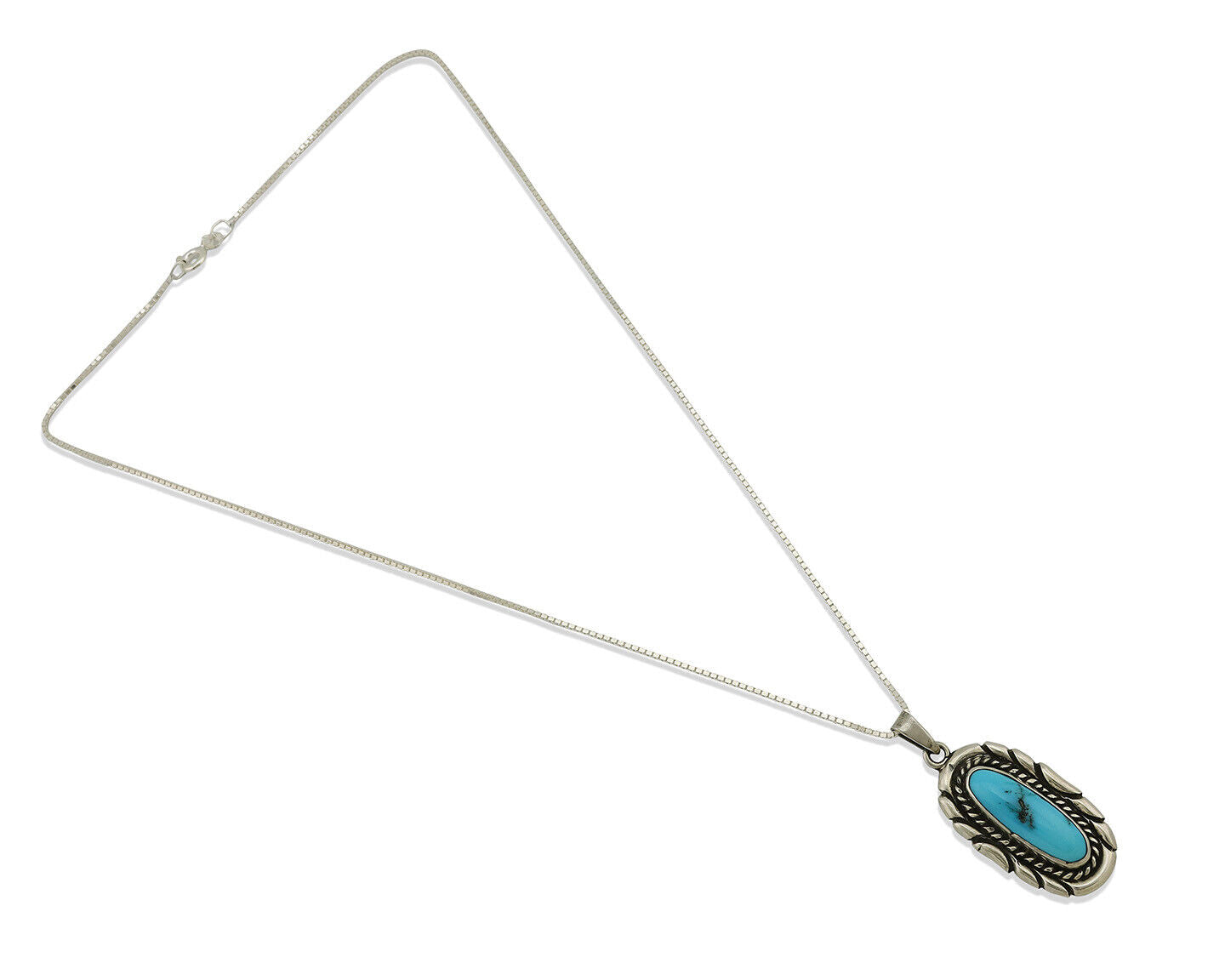 Navajo Necklace 925 Silver Sleeping Beauty Turquoise Signed M Montoya C.80's