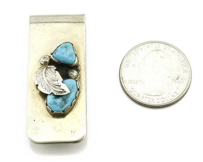 Zuni Money Clip .925 Silver & Nickle Sleeping Beauty Turquoise Artist Native C90