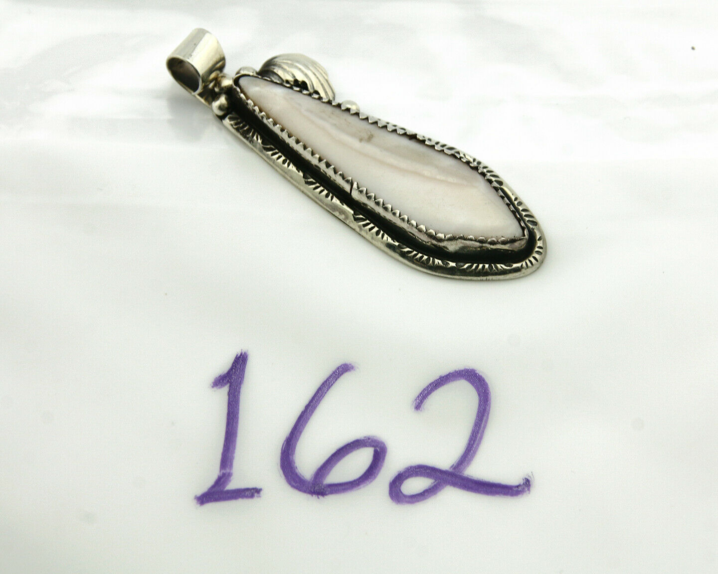 Navajo Pendant .925 Silver Real Natural Pink Mussel Signed Yazzie C.80's