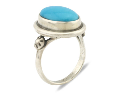 Navajo Ring .925 Silver Natural Blue Turquoise Native American Artist C.1980's