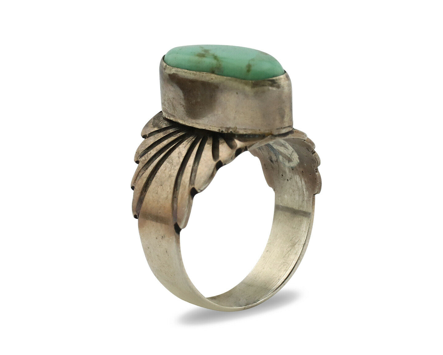 Navajo Ring .925 Silver Kingman Turquoise Artist Signed Apache C.80's