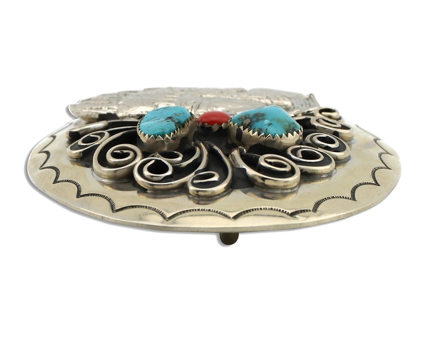 Navajo Chief Belt Buckle Nicle Silver Gemstone Handmade Native American C.80's