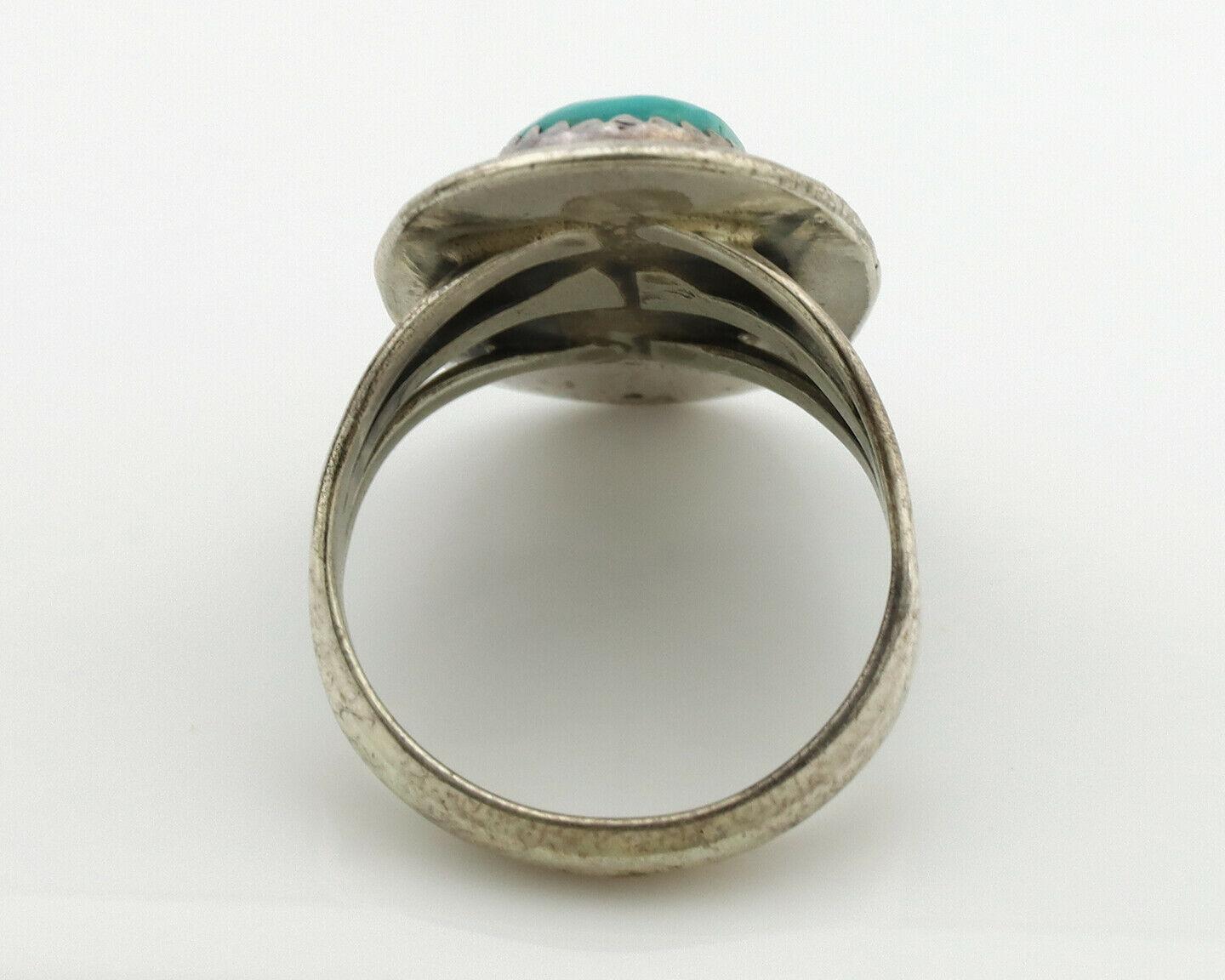 Navajo Ring .925 Silver Kingman Turquoise Native American Artist C.1980's