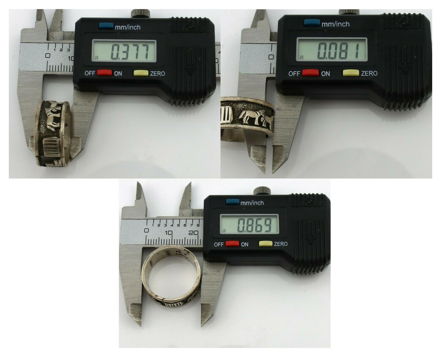Navajo Pictograph Ring .925 Silver Signed Artist HY C.80's