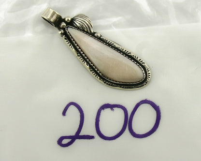 Navajo Pendant .925 Silver Real Natural Pink Mussel Signed Yazzie C.80's