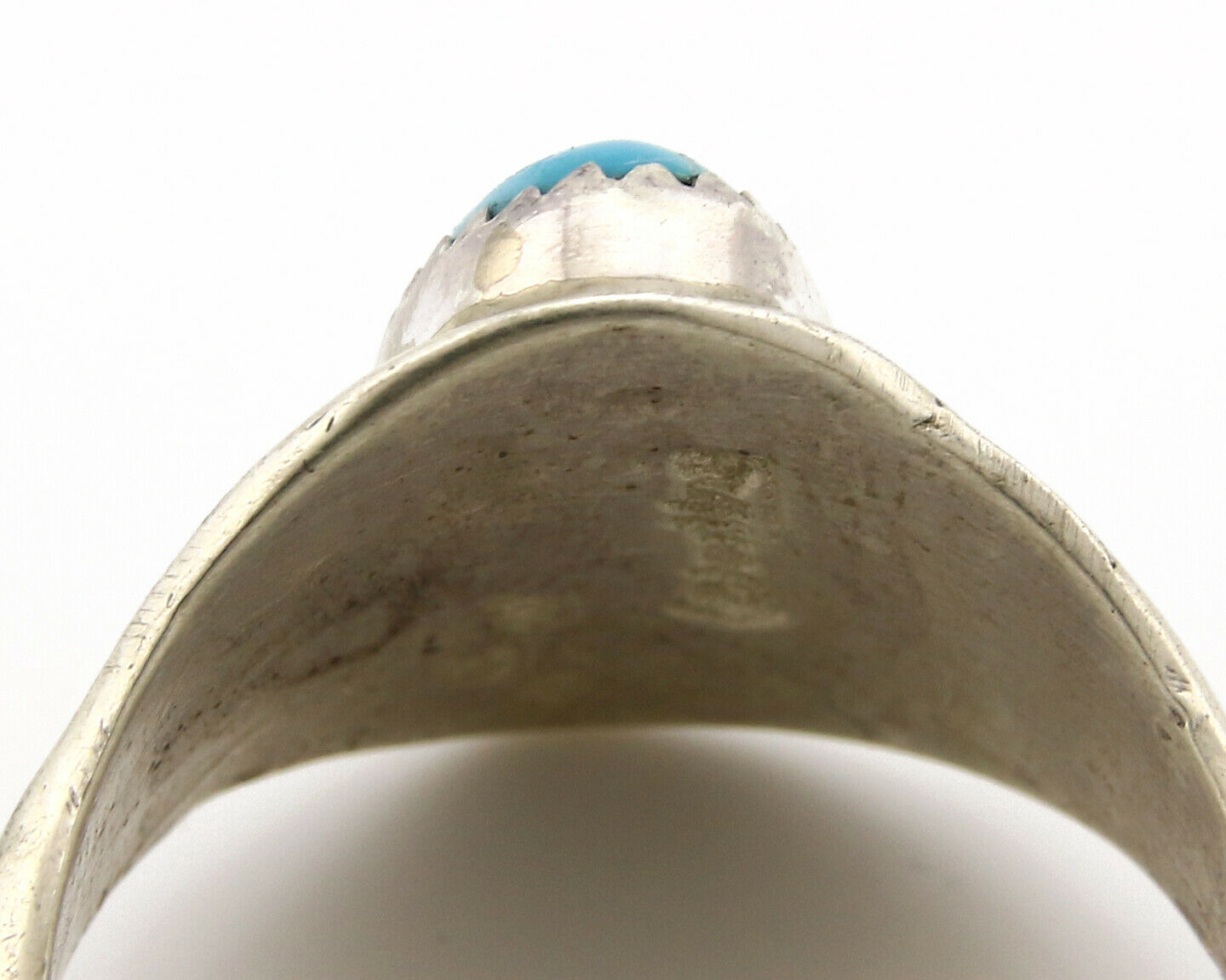 Zuni Ring .925 Silver Kingman Turquoise Hand Stamped Native American C.80's