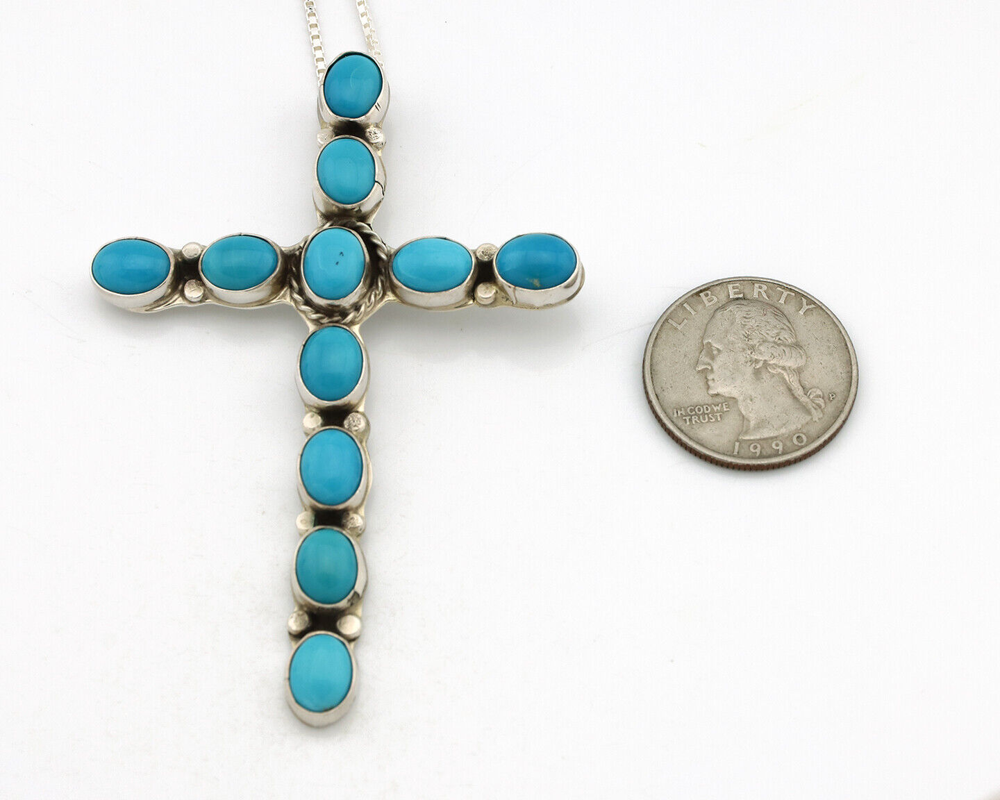 Navajo Cross Necklace 925 Silver Blue Arizona Turquoise Signed Tobe Turpen C.80s