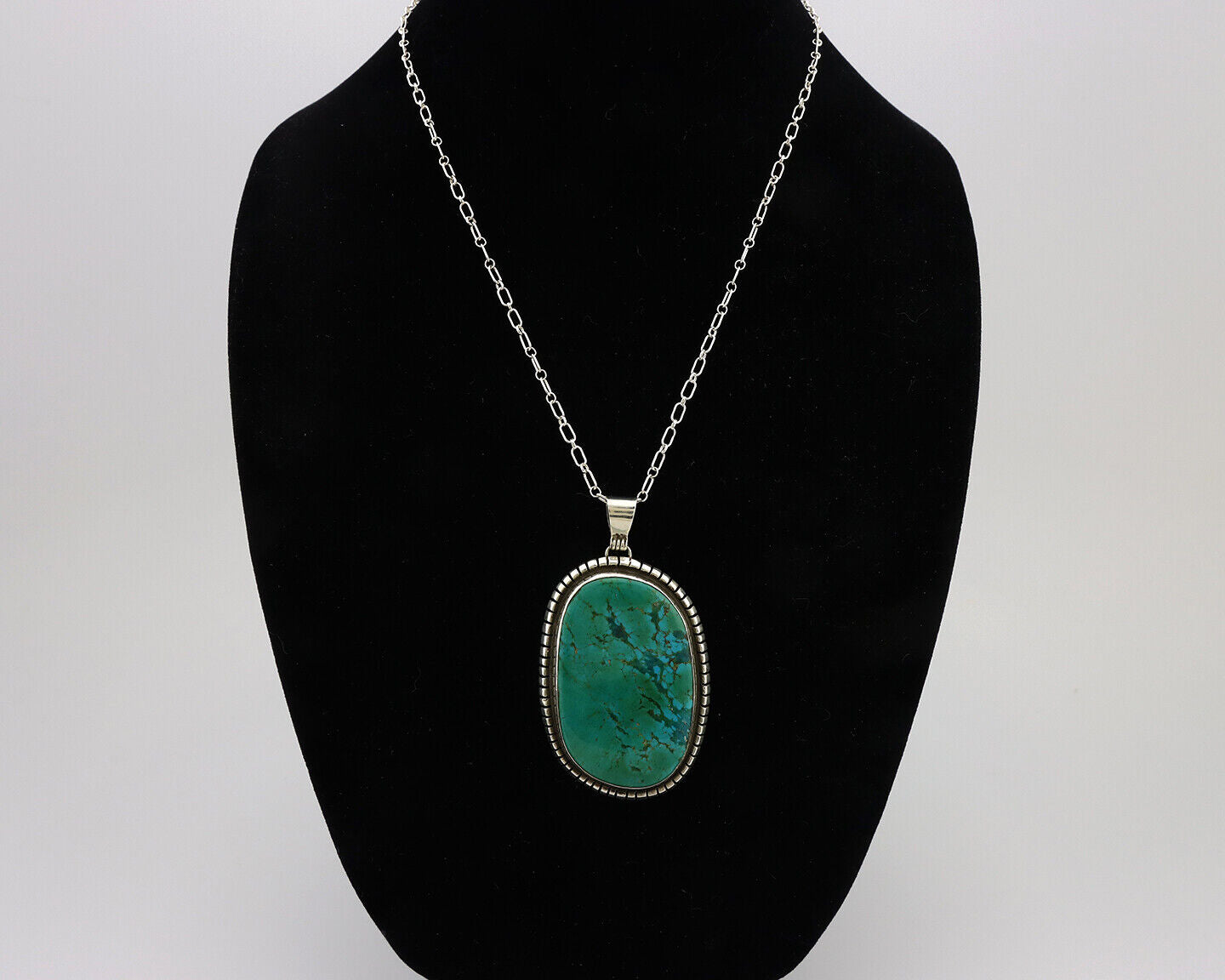Navajo Necklace 925 Silver Natural Green Turquoise Native Artist Signed C.80's