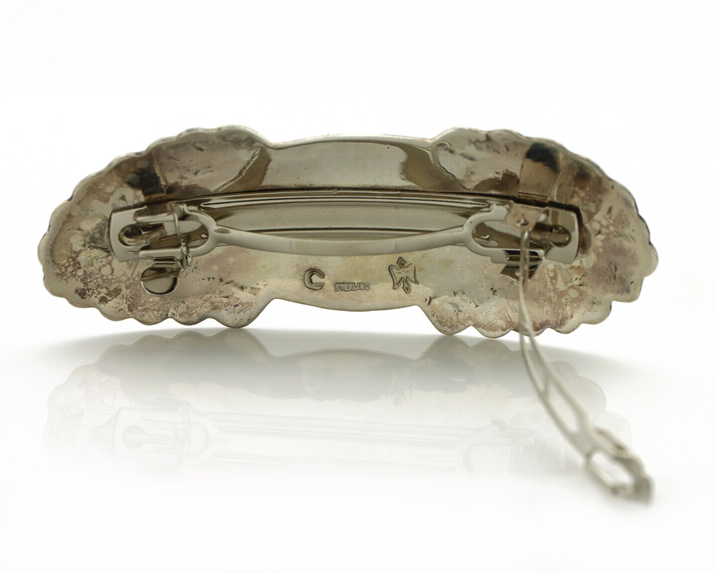 Navajo Hair Clip Barrette .925 Silver Hand Stamped Artist Signed C Montoya C80s