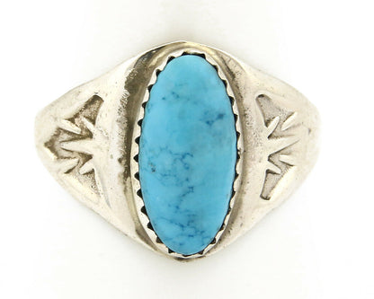 Zuni Ring .925 Silver Kingman Turquoise Hand Stamped Native American C.80's