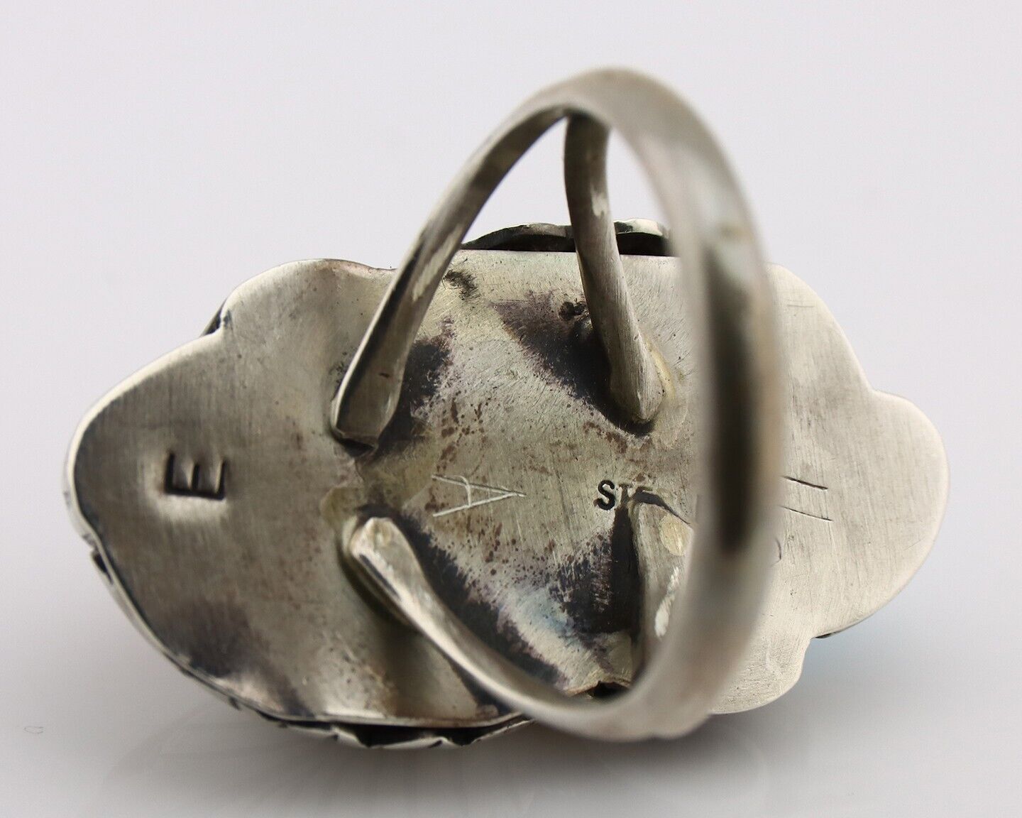 Navajo Handmade Ring 925 Silver Turquiose & Coral Artist Signed E C.80's