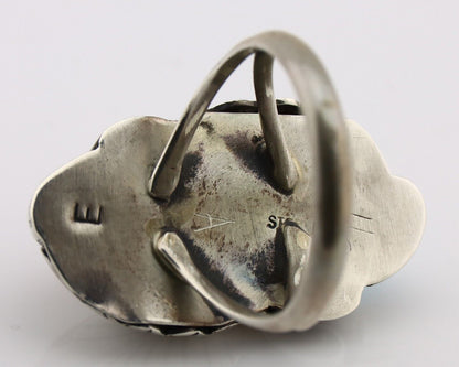 Navajo Handmade Ring 925 Silver Turquiose & Coral Artist Signed E C.80's