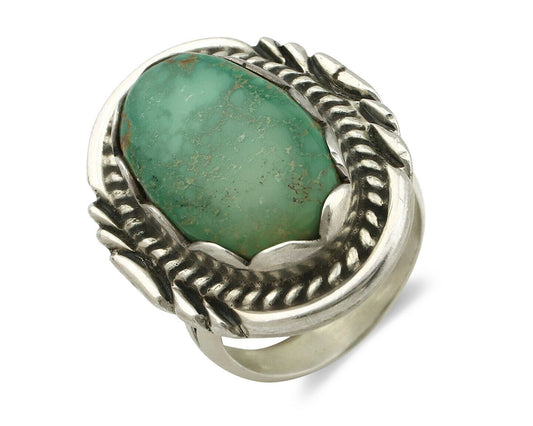 Navajo Ring .925 Silver Natural Uncolored Green Turquoise Signed Apache C.80's