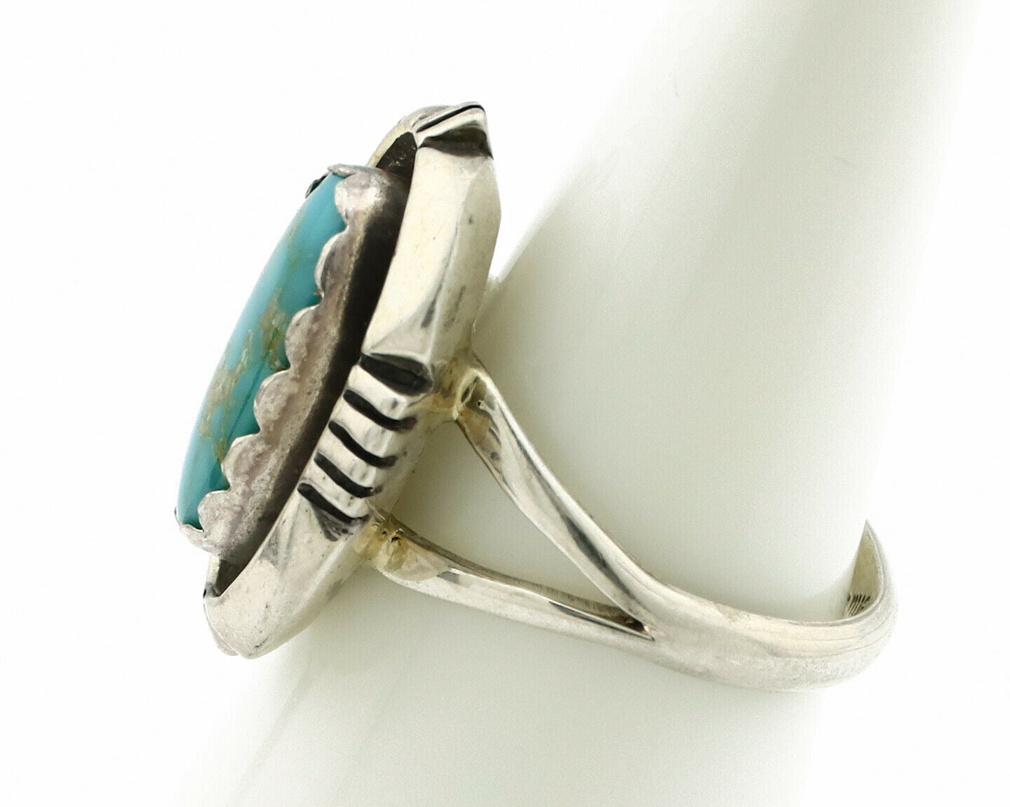 Navajo Ring .925 Silver Blue Gem Turquoise Handmade Native American Artist C80s