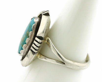 Navajo Ring .925 Silver Blue Gem Turquoise Handmade Native American Artist C80s