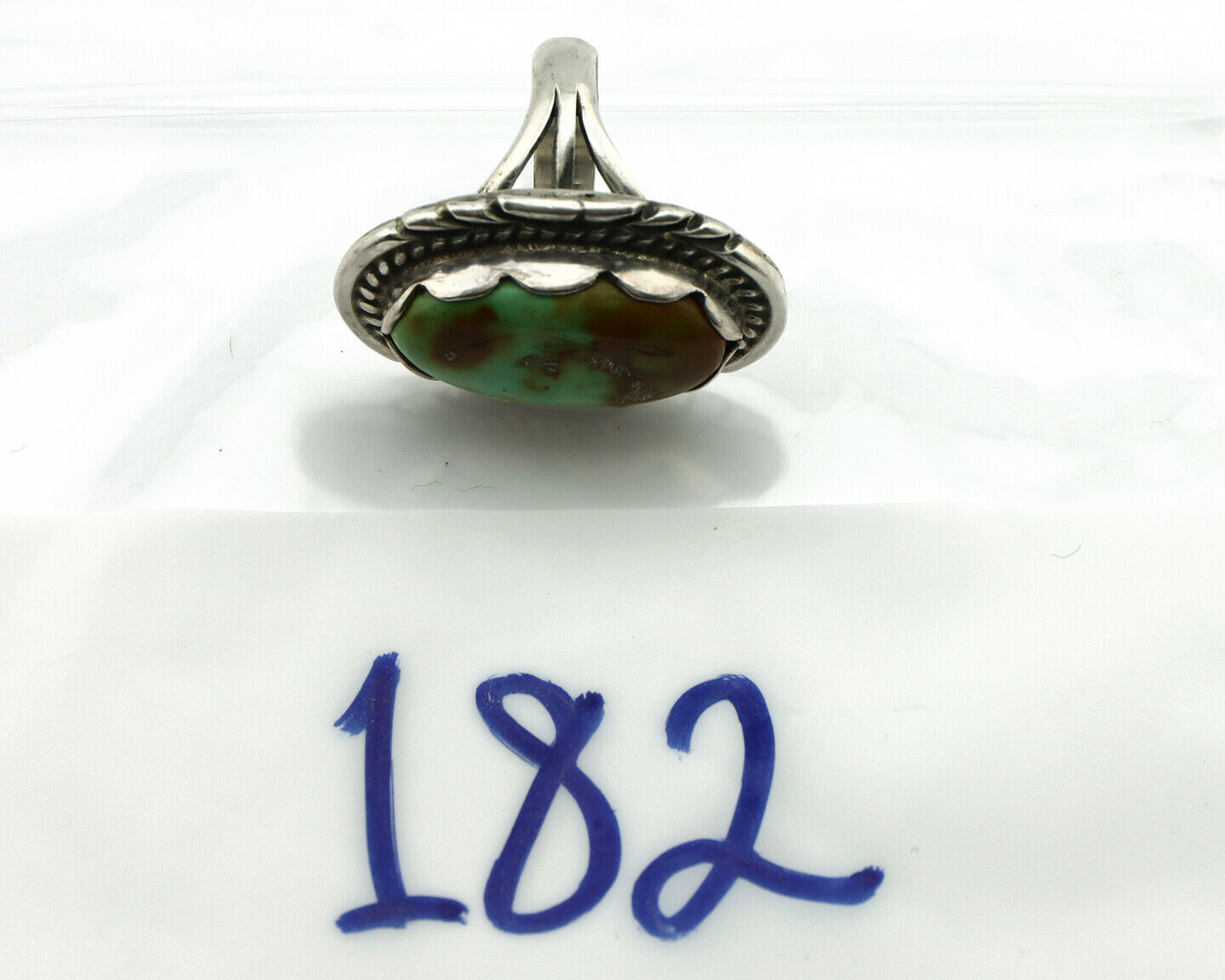 Navajo Ring .925 Silver Natural Green Turquoise Signed Apache C.80's