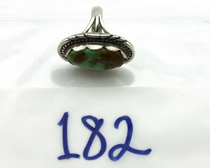 Navajo Ring .925 Silver Natural Green Turquoise Signed Apache C.80's