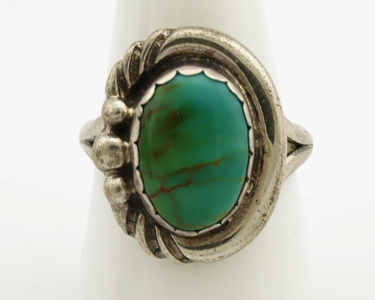 Navajo Ring .925 Silver Kingman Turquoise Native American Artist C.1980's