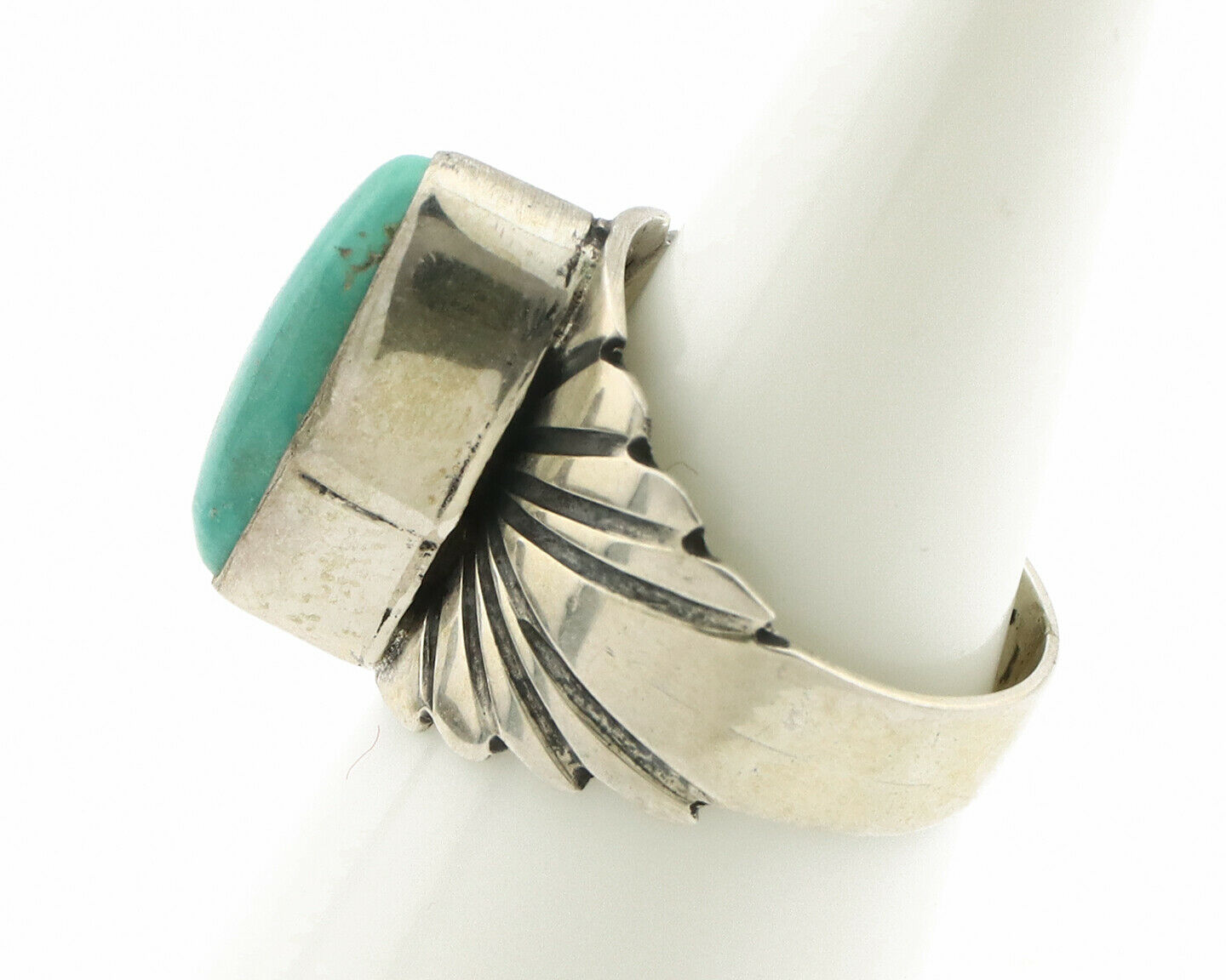 Navajo Ring .925 Silver Kingman Turquoise Artist Signed Apache C.80's