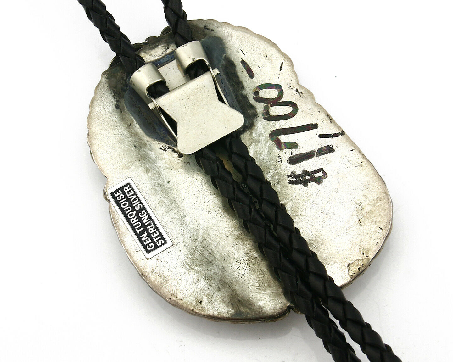 Navajo Turquoise Bolo Tie .925 Silver Spiderweb Turquoise Artist Signed Montoya