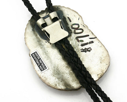 Navajo Turquoise Bolo Tie .925 Silver Spiderweb Turquoise Artist Signed Montoya