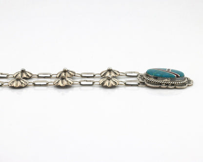 Navajo Necklace 925 Silver Blue Gem Turquoise, Onyx, Coral Signed M Begay C.80's