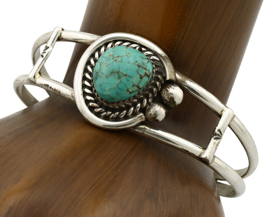 Navajo Bracelet .925 Silver Blue Spiderweb Turquoise Signed C Montoya 80's
