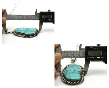 Navajo Pendant .925 Silver Blue Gem Turquoise Artist Signed Kachina C.80's